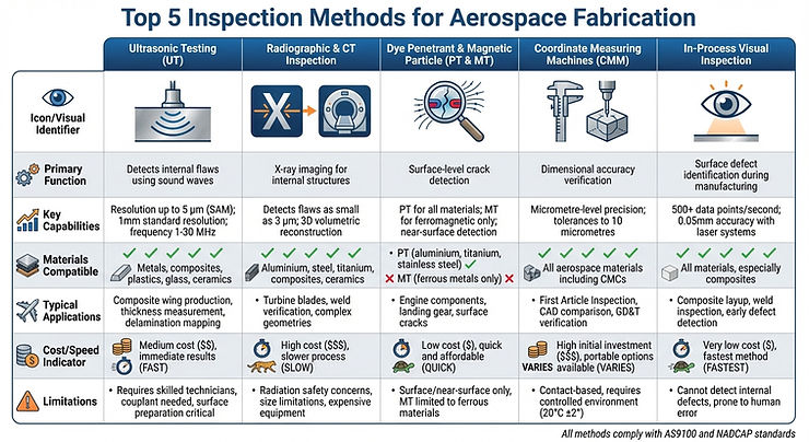 Comparison of 5 Aerospace Inspection Methods: Capabilities, Limitations and Applications